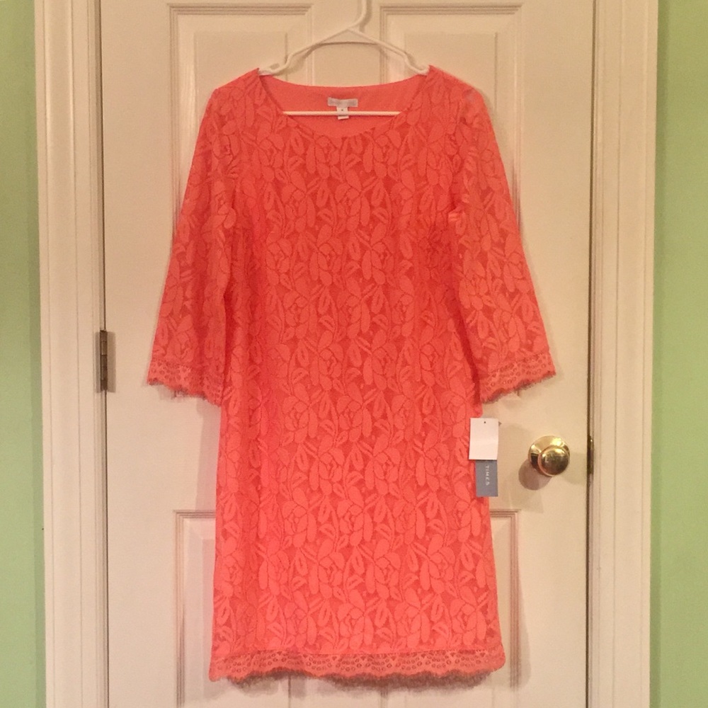 NWT Lace Cocktail Dress in Bright Coral